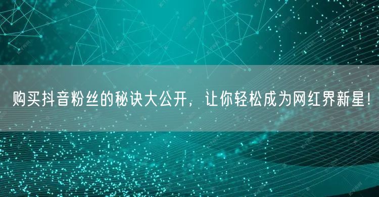 购买抖音粉丝的秘诀大公开，让你轻松成为网红界新星！