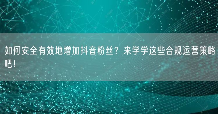 如何安全有效地增加抖音粉丝？来学学这些合规运营策略吧！