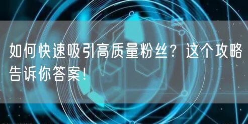 如何快速吸引高质量粉丝？这个攻略告诉你答案！